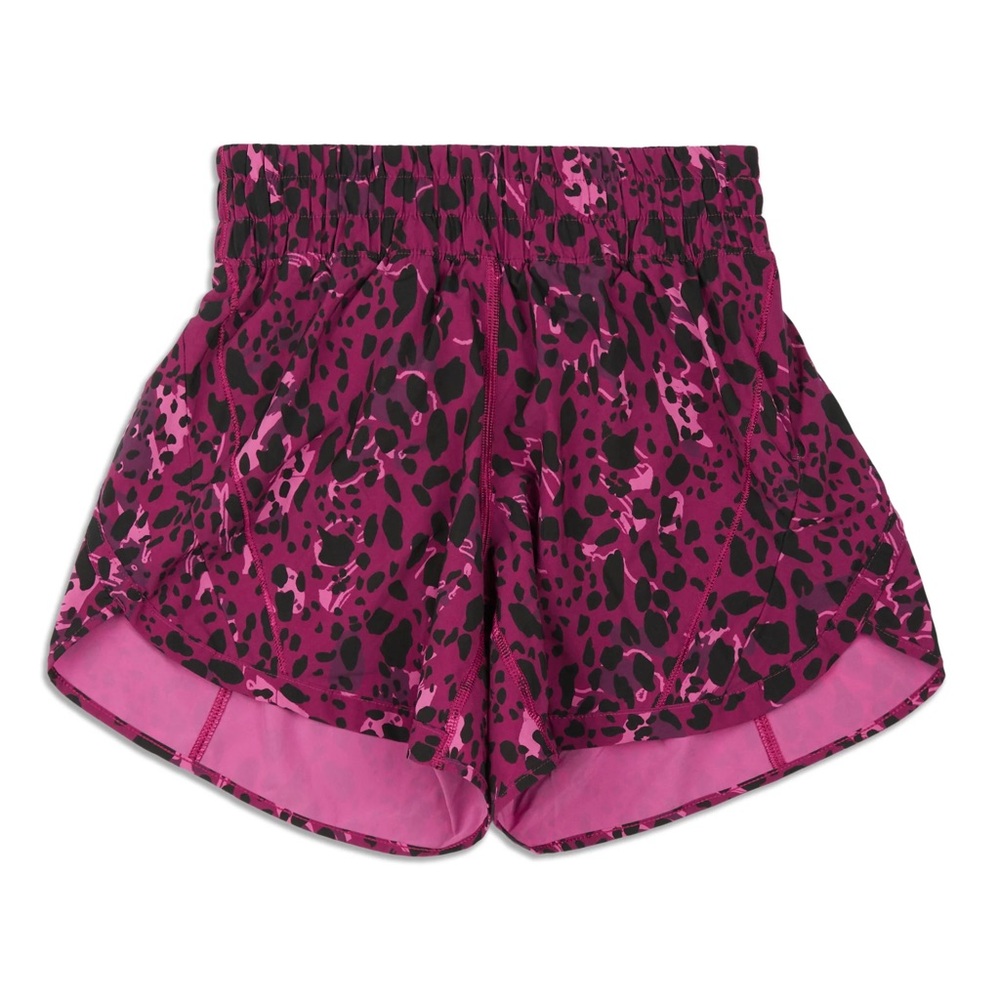 Women's Lululemon‎ Track That Mid Rise Lined Shorts Cheetah Camo Magenta Size 4